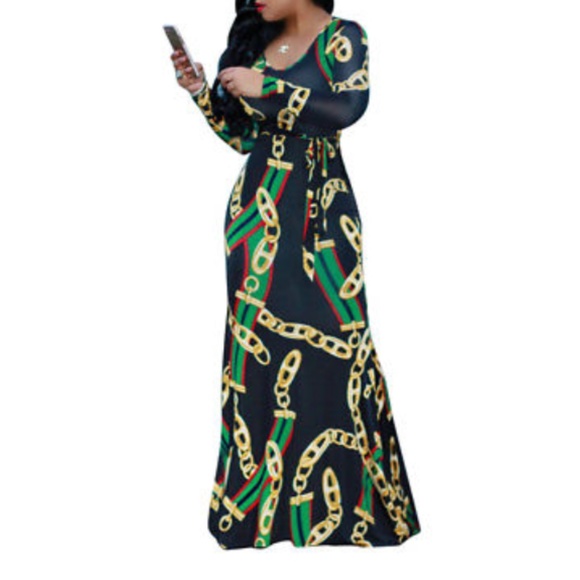 New Black Chain Link Print Dress - Picture 2 of 8